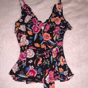 Black floral tank top